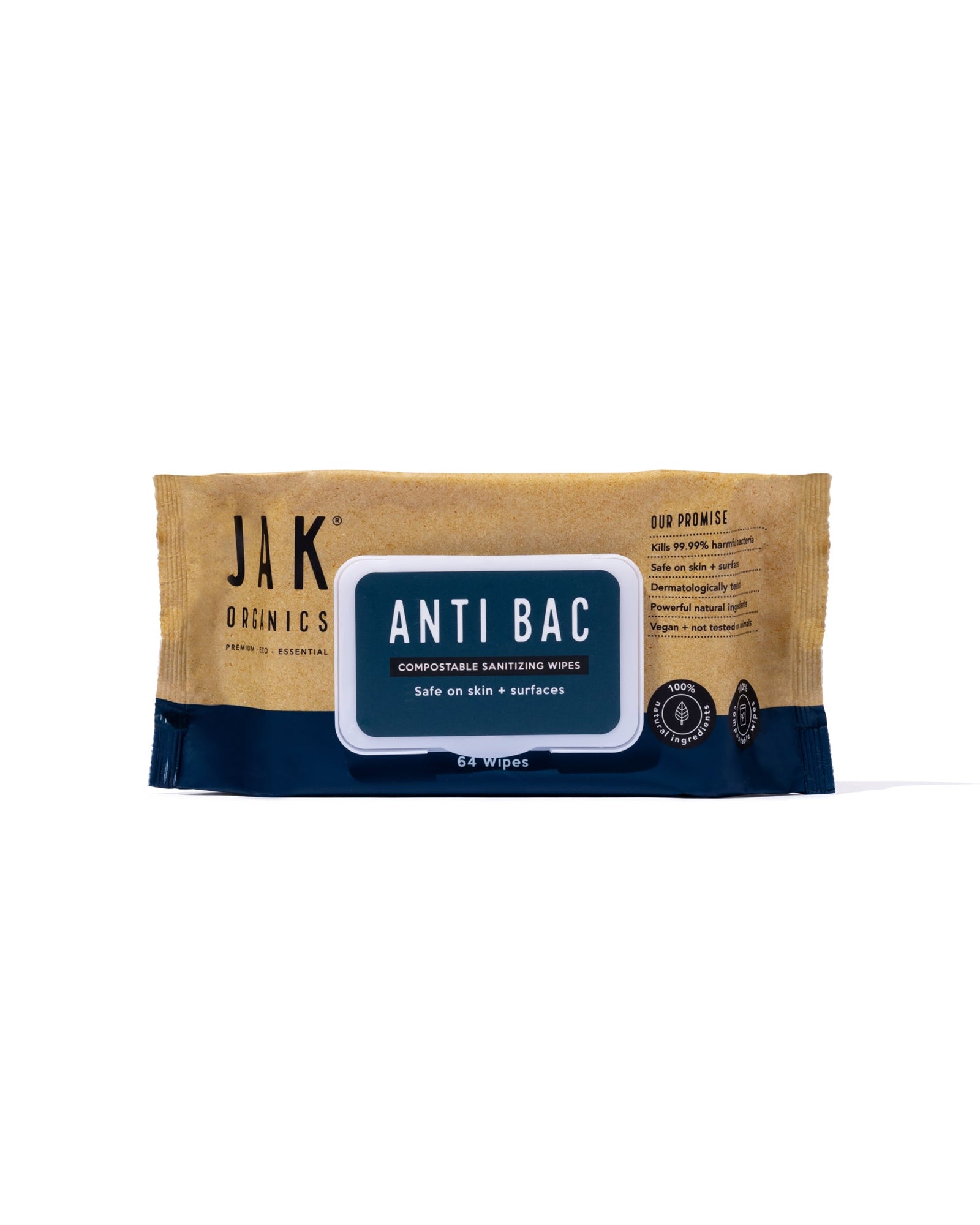 ANTI-BAC | All-Natural Compostable Sanitising Wipes | SINGLE Pack